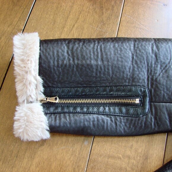 Zara Black Faux Leather Shearling Jacket Aviator Biker Moto Bomber Size Small - Picture 10 of 15